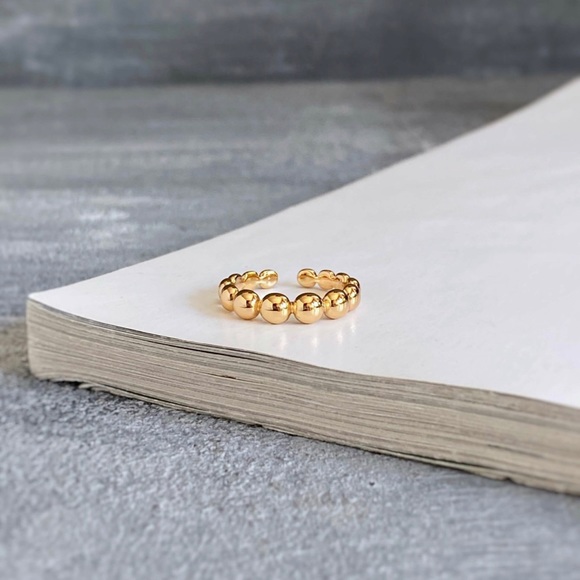 Adjustable Bead Ring 18k Gold Plated Luxury Jewelry - Picture 7 of 13